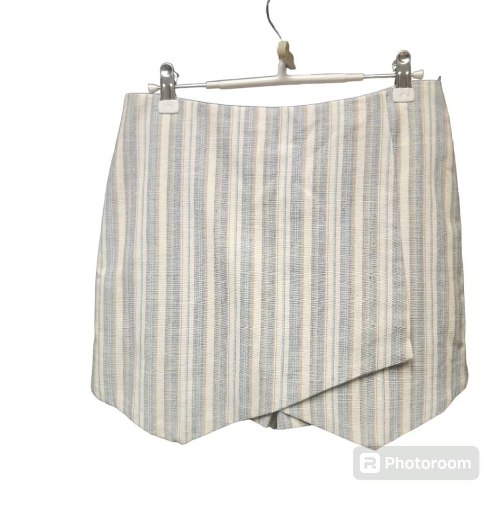 LOVE RICHE Blue Cream Striped Linen Blend Skort Sz. M Preppy